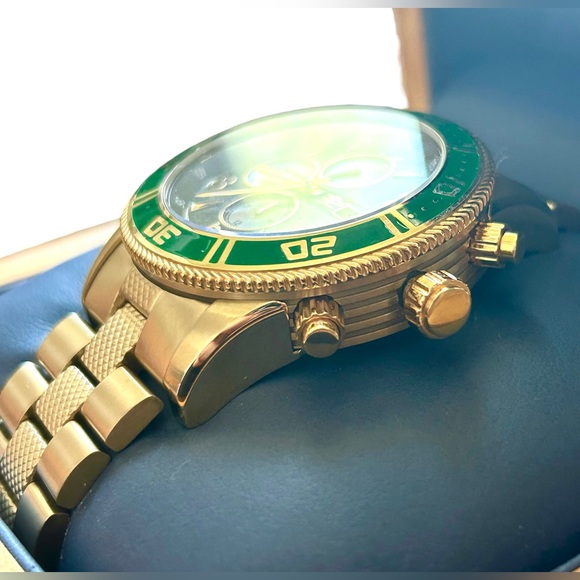 32 Degrees Gold, Green Carbon Fiber & MOP Mens Chronograph Watch NIB GIFT! - Picture 4 of 9
